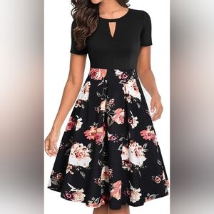 Floral Flared A-Line Swing Dress with Pockets Size M